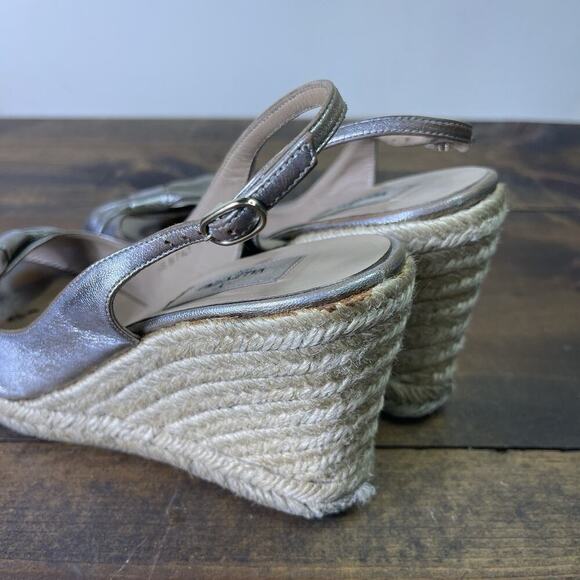 Valentino Metallic Silver Pewter Leather Bow Wedge Espadrille Sandals EU 39 8.5 - Picture 9 of 15